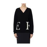 Logo Wollen Blend Kruis Sweater Elisabetta Franchi , Black , Dames