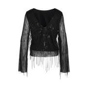 Paillet Lange Mouw Top in Zwart Noisy May , Black , Dames