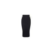 Knoopdetail Pencil Rok Zwart YES ZEE , Black , Dames