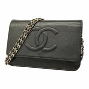 Pre-owned Leather wallets Chanel Vintage , Black , Dames