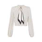 Cropped Shirt met Ruitprint en Sjaal Elisabetta Franchi , Beige , Dame...