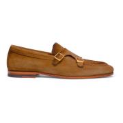 Heren suède dubbele gesp loafer Santoni , Brown , Heren