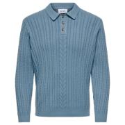 Gestructureerd Poloshirt in Flint Stone Blauw Only & Sons , Blue , Her...