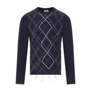 Navy Blauw Diamant Crewneck Sweater Bob , Blue , Heren