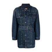 Blauwe Casual Midi Jurk Jas Diesel , Blue , Dames