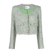 Elegante Groene Boucle Cropped Blazer Self Portrait , Green , Dames