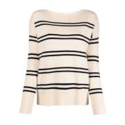 Gestreepte Wol Kasjmier Trui Vince , Beige , Dames