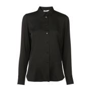 Zwarte Zijden Lange Mouw Blouse Vince , Black , Dames