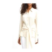 Elegante Twill Viscose Overhemd met Tailleband Patrizia Pepe , Beige ,...