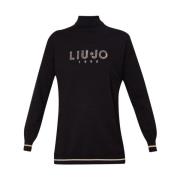 Stijlvol Logo en Strass Sweater Liu Jo , Black , Dames