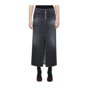 Denim lange rok met split Dondup , Black , Dames