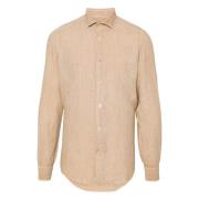 Casual Beige Linnen Overhemd met Lange Mouwen Eleventy , Beige , Heren