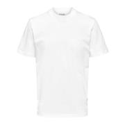 Geribbelde Ronde Hals Korte Mouw T-shirt Selected Homme , White , Here...