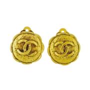 Pre-owned Metal earrings Chanel Vintage , Yellow , Dames