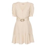 Elegante Beige Linnen Mini Jurk Twinset , Beige , Dames