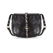 Zwarte Crossbody Tas met Bloemaccessoires Campomaggi , Black , Dames