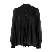 Bohemian Zwarte Katoen Zijden Blouse Forte Forte , Black , Dames