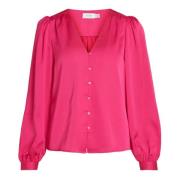 Roze V-hals Lange Mouw Blouse Vila , Pink , Dames