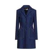 Blauwe wollen jas met hartborduursel Love Moschino , Blue , Dames