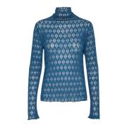 Kanten Hoge Hals Blouse Saint Tropez , Blue , Dames