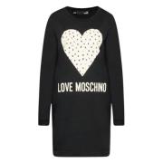 Blauwe Katoenen Statement Jurk Love Moschino , Blue , Dames