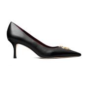 Zwarte leren platte schoenen met T-plaat Tory Burch , Black , Dames