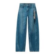 Denim Wide Leg Jeans met Logo Alexander Wang , Blue , Dames