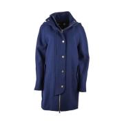 Blauwe wollen jas met capuchon Love Moschino , Blue , Dames