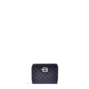 Wallet with zip in black quilted leather and monogram Baldinini , Blue...