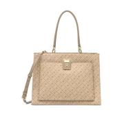 Leren Batchel Handtas voor Dames Tommy Hilfiger , Beige , Dames