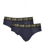 Blauwe Heren Slip Bi-Pack met Taille-elastiek en Logoprint Cavalli Cla...