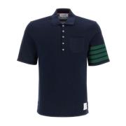 4-Bar Polo Shirt met Geribbelde Zak Thom Browne , Blue , Heren