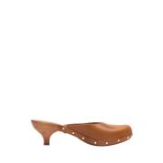 Studded Leren Klompen met Houten Hak Chloé , Brown , Dames