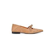 Elegante Camel Leren Schoenen met Nieten Munthe , Brown , Dames