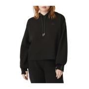 Zwarte Sportieve Cropped Sweater met spleten Lacoste , Black , Dames