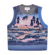 Blauwe Gebreide Vest met Landschapsmotief Munthe , Blue , Dames