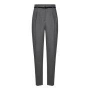 Grijze wollen broek met riem Max Mara Studio , Gray , Dames