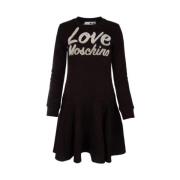 Katoenen Jurk met Fluweel Logo Love Moschino , Black , Dames