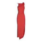 Rode Asymmetrische Bloem Jurk Coperni , Red , Dames