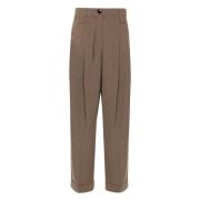 Bruine Plooi Losse Casual Broek Ganni , Brown , Dames