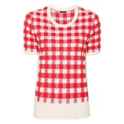 Rode Vichy Jacquard Korte Mouw T-shirt Joseph , Red , Dames