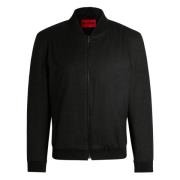 Gemêleerde Flanellen Jas met Blouson Kraag Hugo Boss , Black , Heren