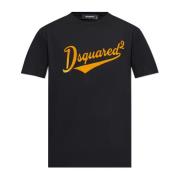 T-shirt met logo in fluwelen afwerking Dsquared2 , Black , Heren