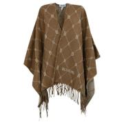 Omkeerbare Logo Poncho Kameel/Wit Franje Blugirl , Beige , Dames