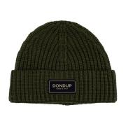 Geribbelde wollen muts met stoffen logo Dondup , Green , Heren