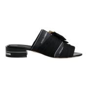 Kristalversierde Leren Slides Dolce & Gabbana , Black , Dames