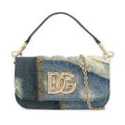 Schoudertas van patchwork denim met gouden logo Dolce & Gabbana , Blue...