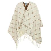 Omkeerbare Logo Poncho met Franje Randen Blugirl , White , Dames