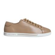 Bruin leren vetersneakers met gouden logo Dolce & Gabbana , Brown , He...