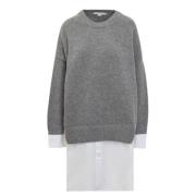 Gelaagde Merino Poplin Trui Knoopmanchet Stella McCartney , Gray , Dam...